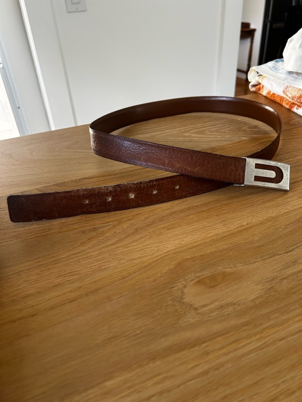 Vintage Box Top Brown Leather Men's Belt with Silver Buckle